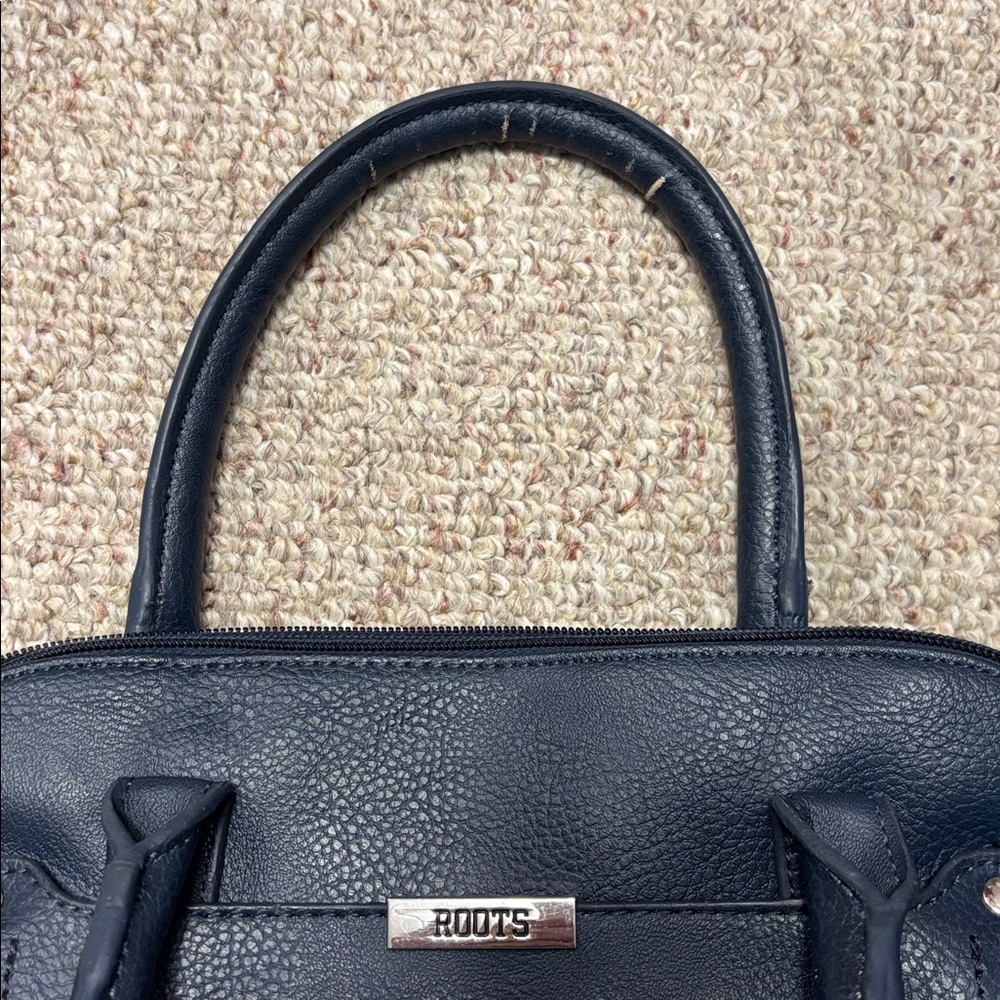 Vintage Roots Navy Satchel Mini Tote Bag Leather Top Handle Purse - Picture 6 of 9